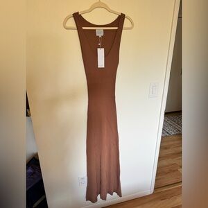NEW All Fenix Ribbed Maxi Dress Mocha Brown Fitted Bodycon Anthro Size XL NWT